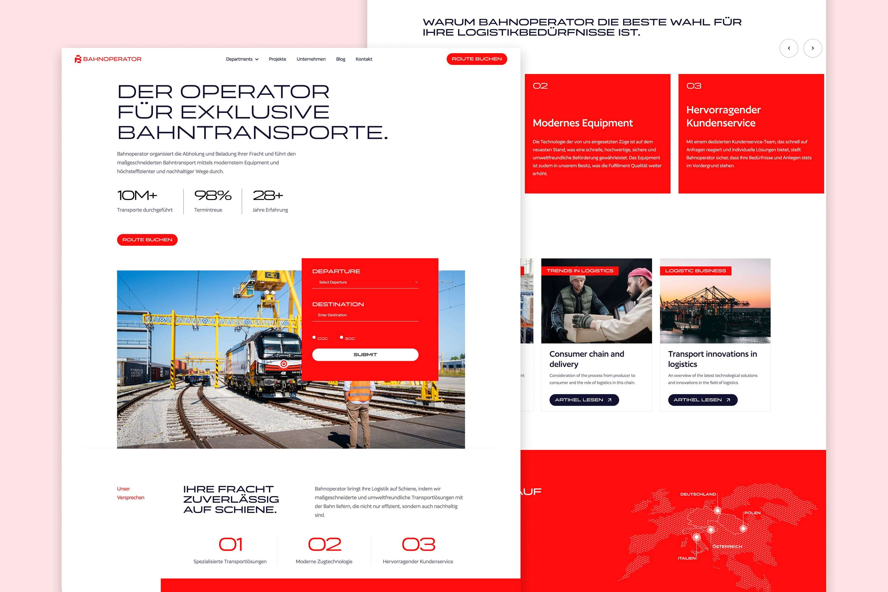 Bahnoperator supports companies in optimizing their logistics with tailored transport solutions and sustainable systems. With over 72 destinations and its own fleet of trains, the company offers comprehensive services to meet the individual needs of its customers.