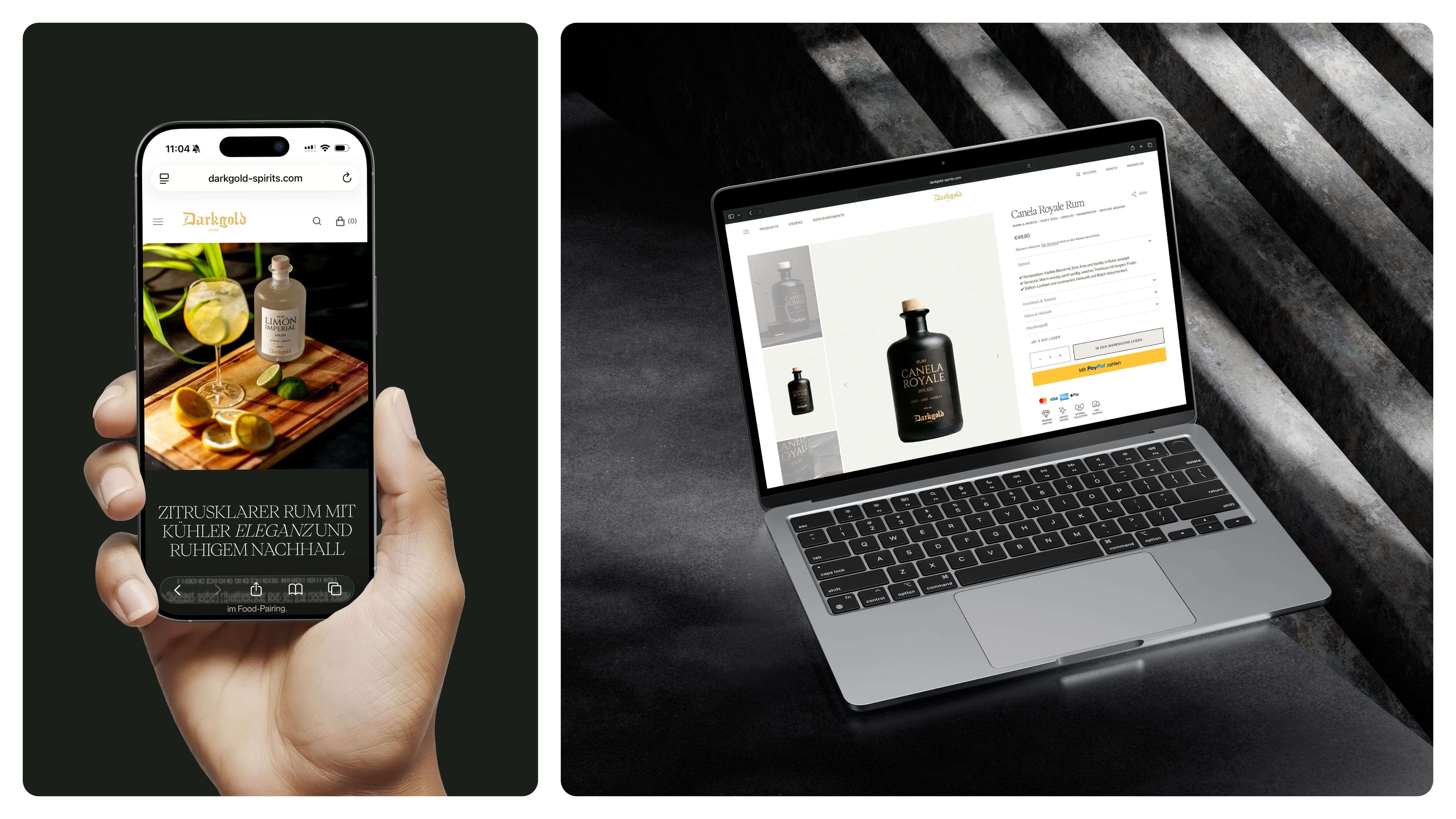 DARKGOLD is a premium spirits brand that stages rum and liqueur as quiet rituals, defined by iconic aesthetics and cultivated presence that make upper-premium tangible.