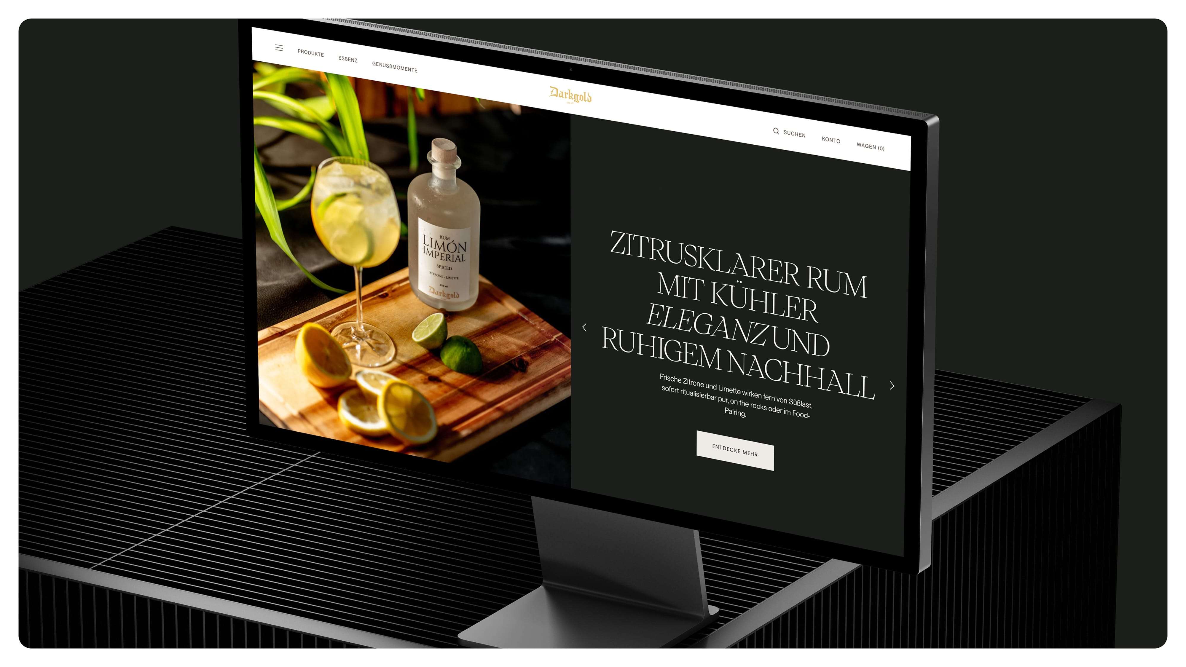 DARKGOLD is a premium spirits brand that stages rum and liqueur as quiet rituals, defined by iconic aesthetics and cultivated presence that make upper-premium tangible.